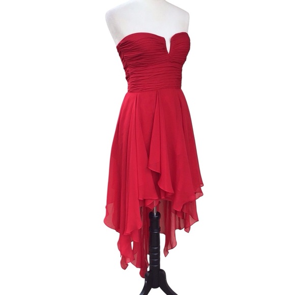Arden B Red High Low Ruffle Strapless Evening Party Dress Size Small - Picture 6 of 10